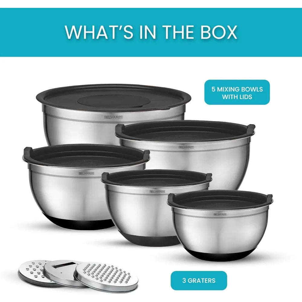 8-piece stainless steel nesting mixing bowl set with sealing lid