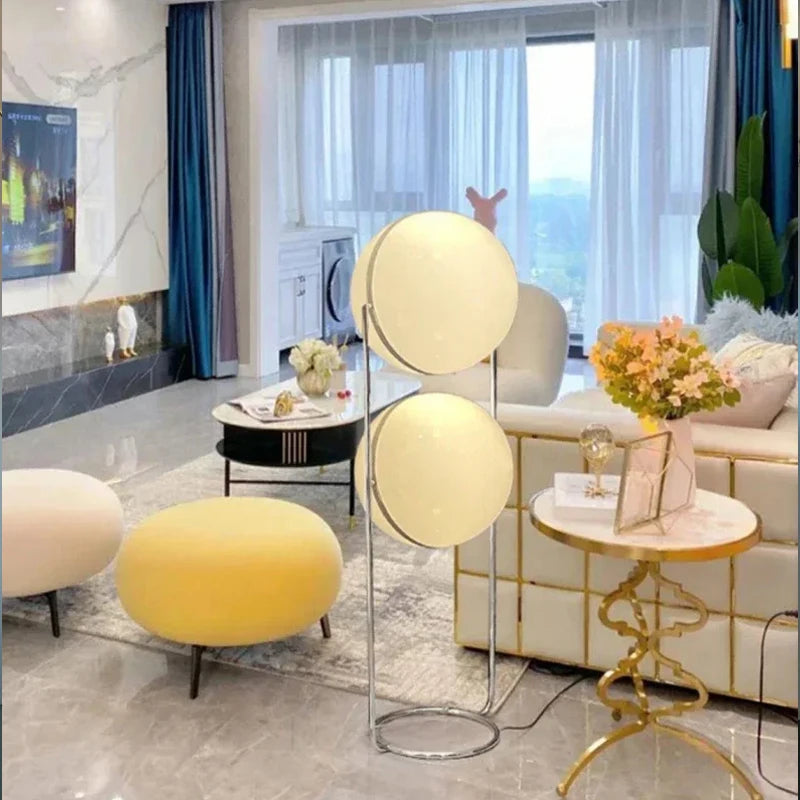 Chrome Metal Floor Lamp White Yellow Acrylic Ball Standing Lamp Living Room