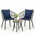 3 Pieces Wicker Patio Outdoor Set with Soft Cushions ,and Glass Steel Frame Table