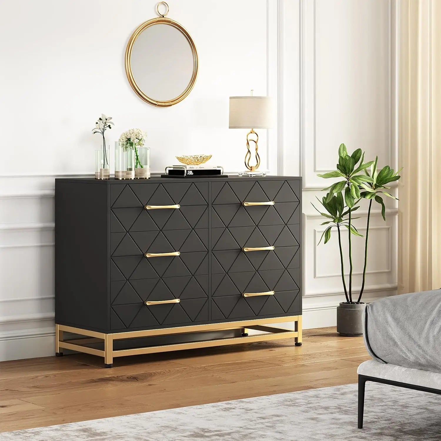 Modern Elegant 6 Drawer Dresser with Gold Handles
