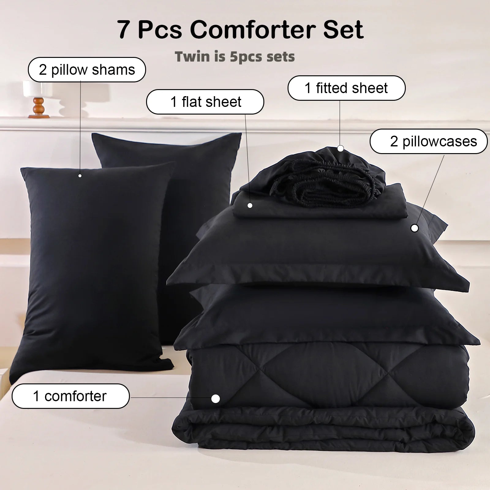 5pcs/7pcs Twin Full Queen King Bedding Sets Home Decor Comforter Flat Sheet Fitted