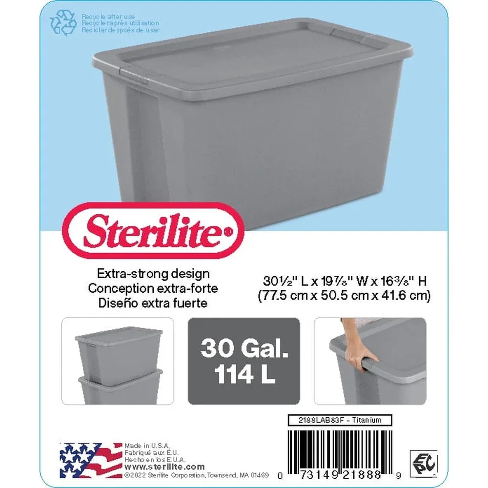 30 Gallon Storage Bin Stackable Container with Lid and Integrated Handles