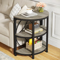 Half Round End Table for Living Room, 3-Tier Half Side Table with Metal Frame