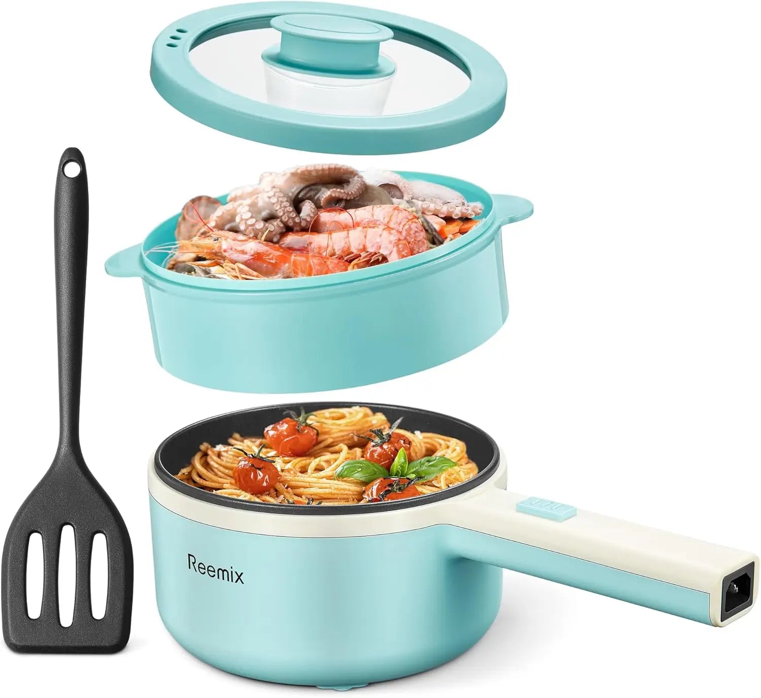 1.6L Electric Hot Pot with Steamer, Non-Stick Pan for Soup, Oatmeal - Portable