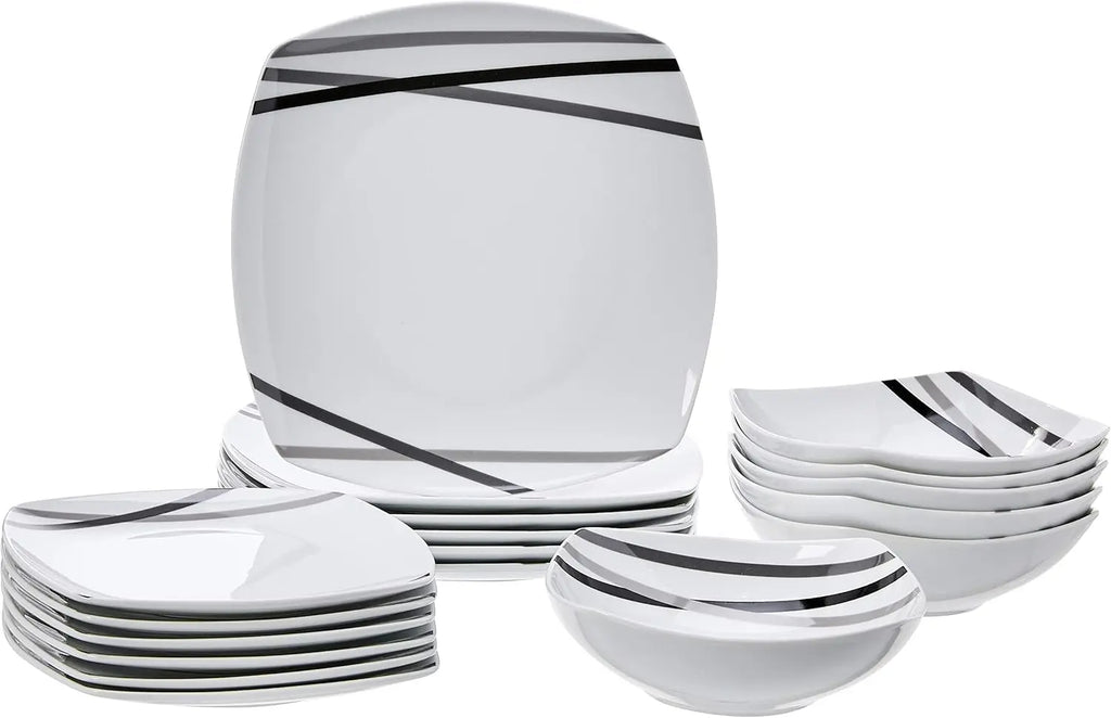 18-Piece Square Dinnerware Set for 6 - Plates and Bowls, Kitchen Essentials
