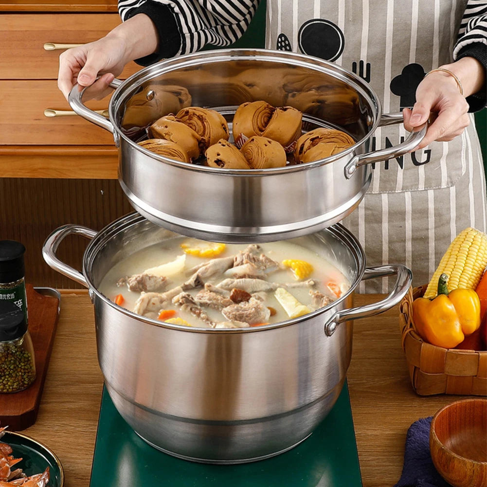 11inch 3 Tier Stainless Steel with Lid & Handle Steamer Pot Thick Food Steamer
