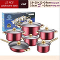 12PCS Stainless Steel Colored Cookware Set Non-stick Pan Gold-plated Handle Soup Pot