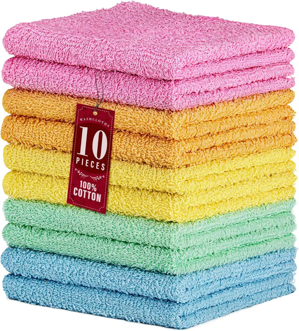 10 Pack Cotton Wash Cloths, Soft Absorbent 12x12 Inch