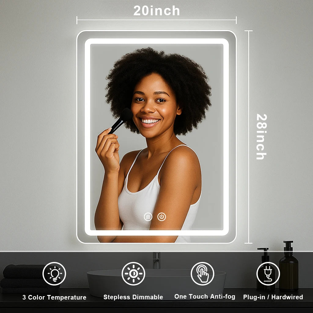 LED Bathroom Mirror Vanity-Mirrors with Backlit Lights Fogless Makeup Mirror
