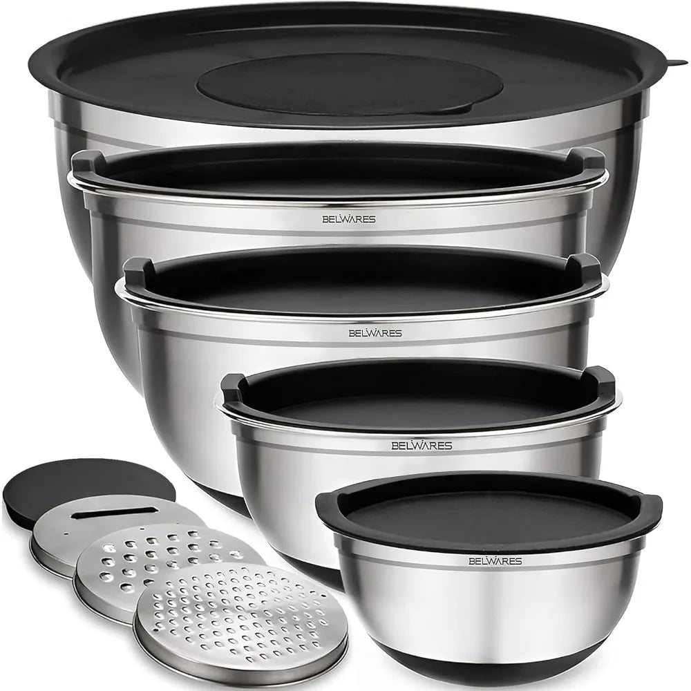 8-piece stainless steel nesting mixing bowl set with sealing lid