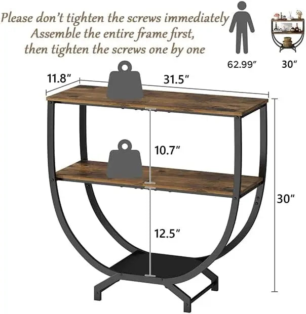 3-Tier Industrial Console Table with Storage, 30" Height Entryway Sofa Table