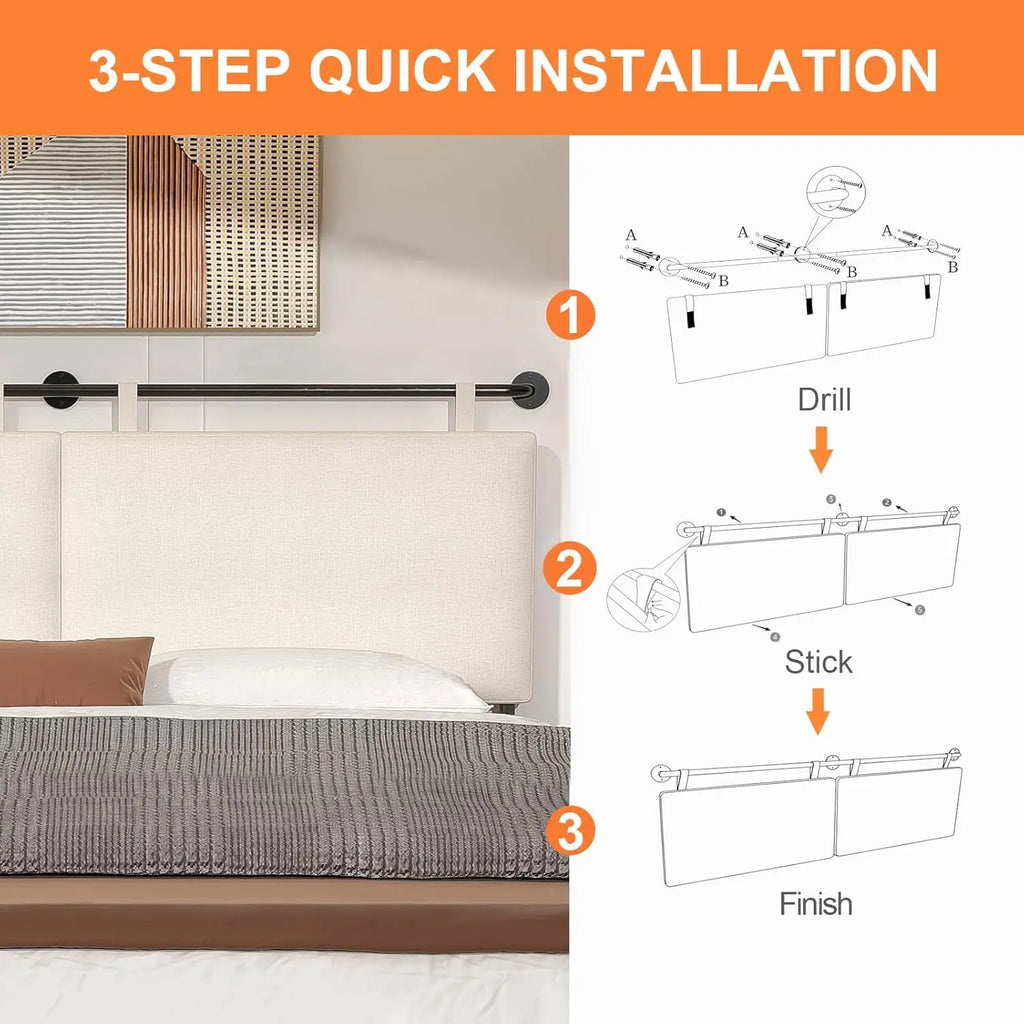 Wall Mounted Upholstered Headboard with Linen Fabric, Beige King Size for Bedroom Decor