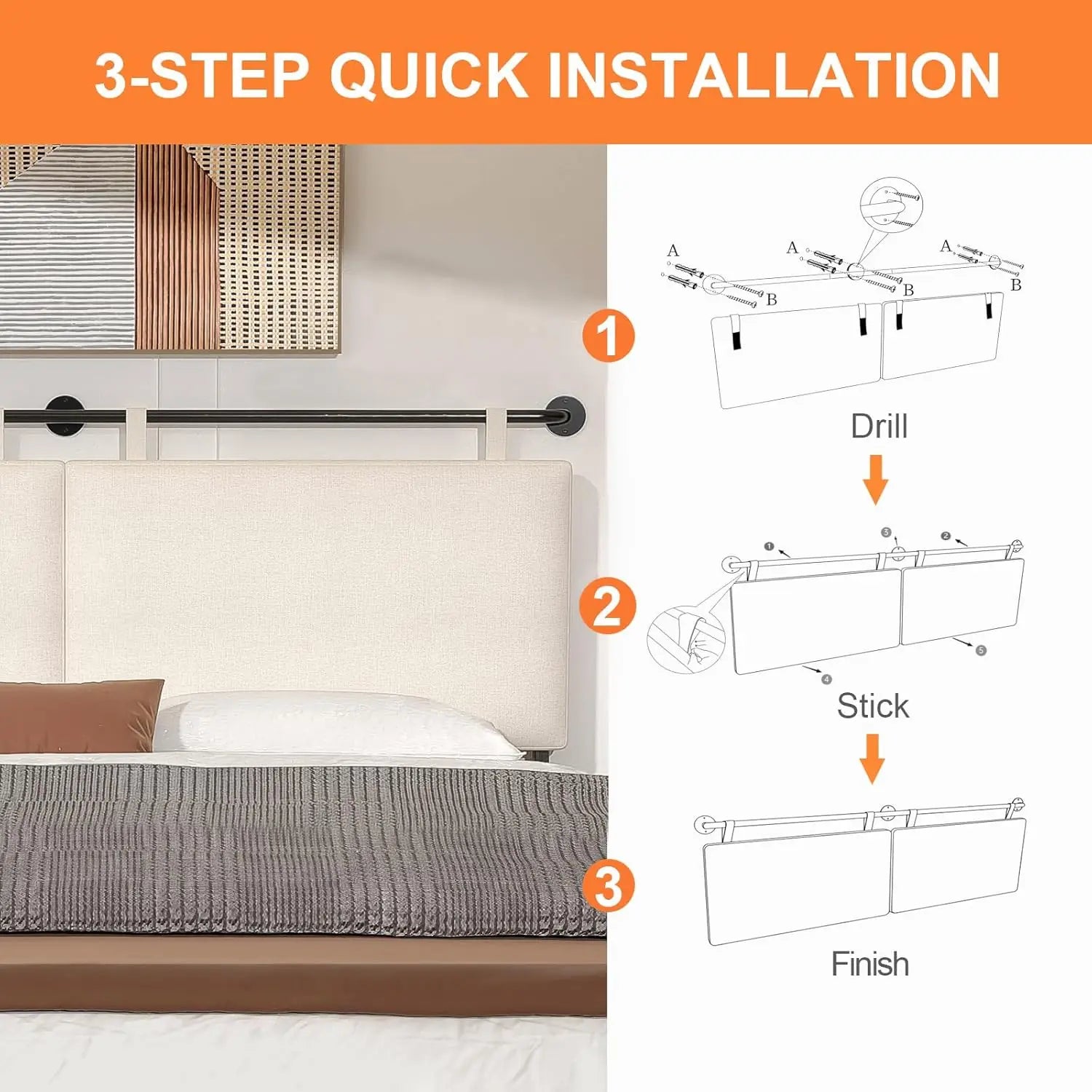 Wall Mounted Upholstered Headboard with Linen Fabric, Beige King Size for Bedroom Decor