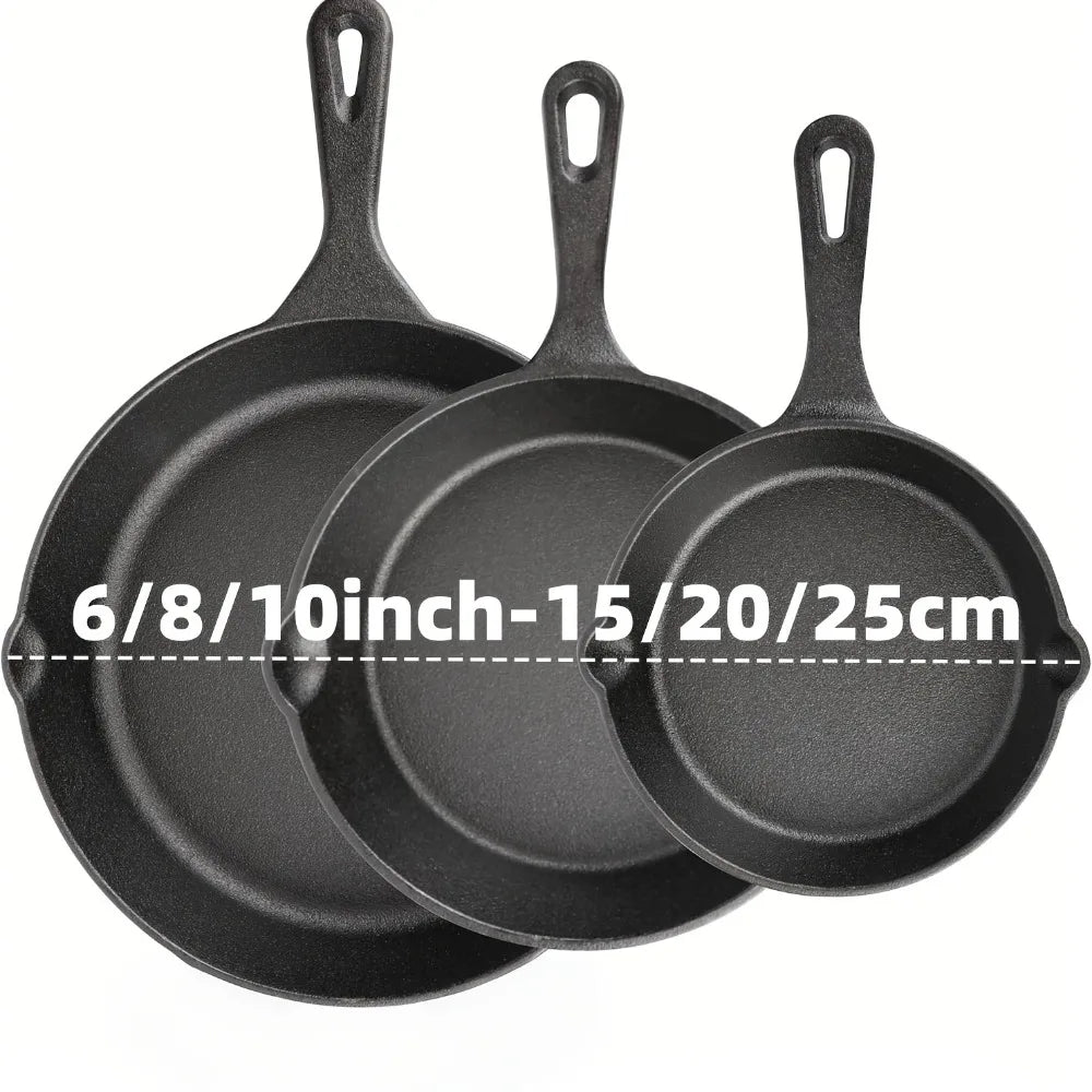 3-Piece Cast Iron Skillet Set (6/8/10 Inch) - Pre-Seasoned, Non-Stick