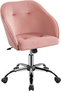 Pink Velvet Swivel Office Chair with Wheels, Adjustable Height for Desk, Bedroom, Living Room