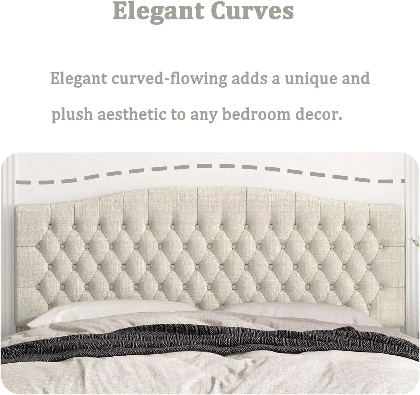 Upholstered King Size Headboard with Solid Wood Legs, Tufted Linen Design
