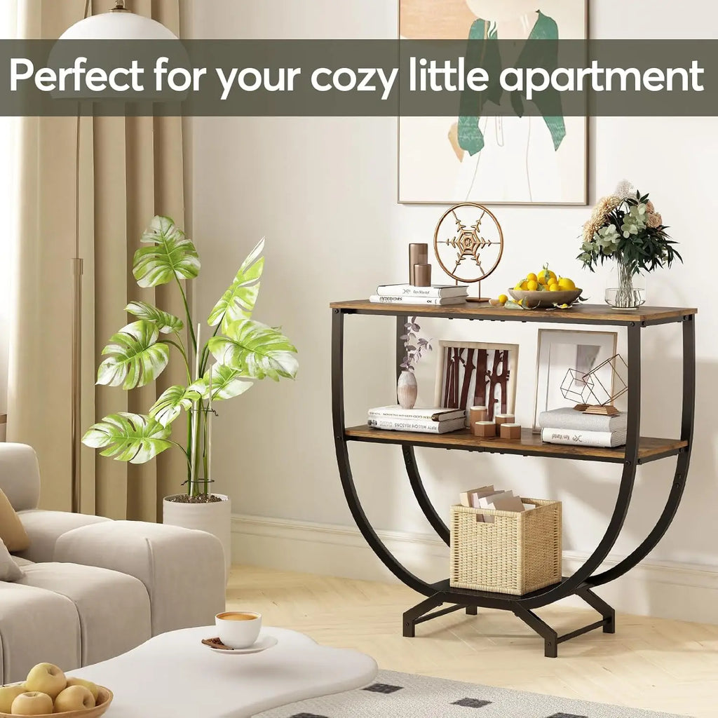 3-Tier Industrial Console Table with Storage, 30" Height Entryway Sofa Table