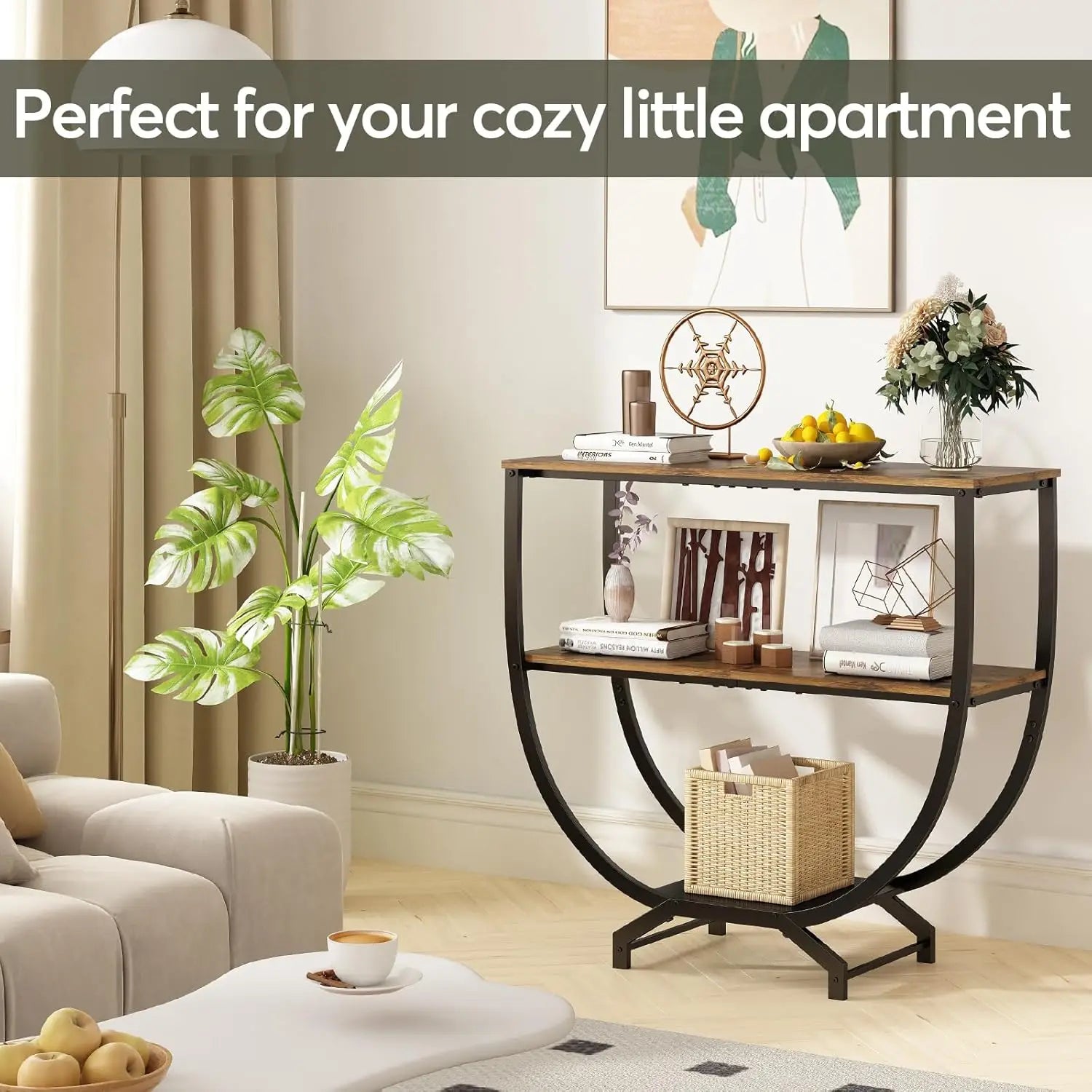 3-Tier Industrial Console Table with Storage, 30" Height Entryway Sofa Table