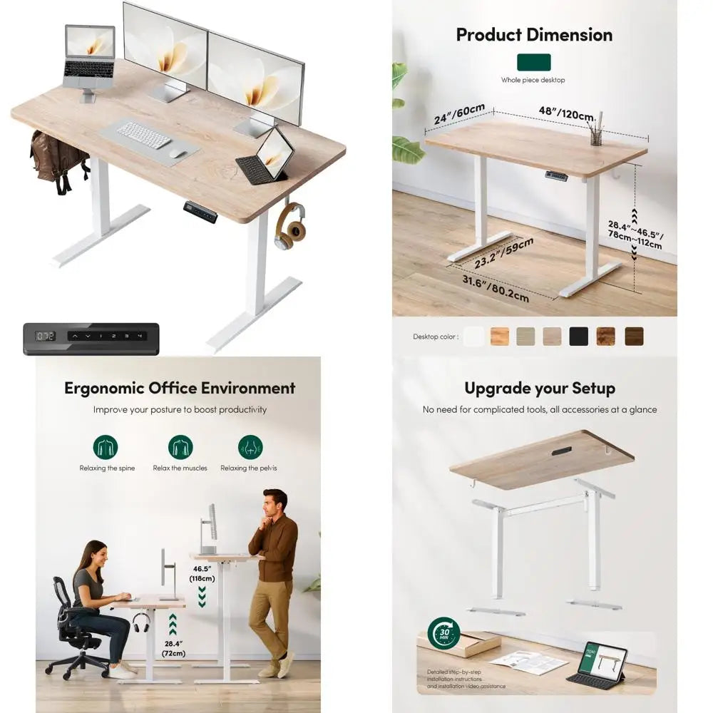 Electric Adjustable Height Standing Desk, 48x24 for Home Office, Computer Desk with 4 Memory Settings