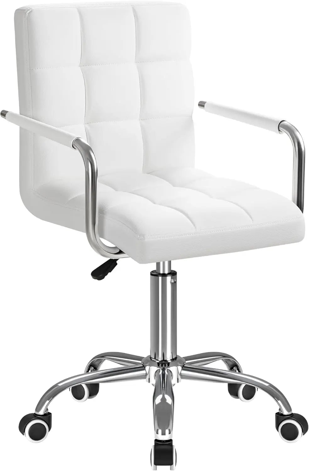 Modern Adjustable Office Chair with PU Leather, Swivel Base and Arms for Home Desk - White