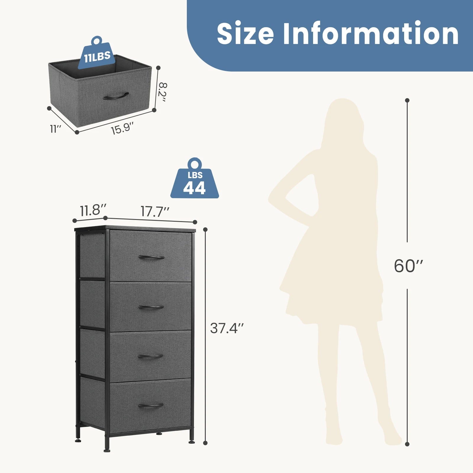 Dresser For Bedroom With 4 Fabric Drawers