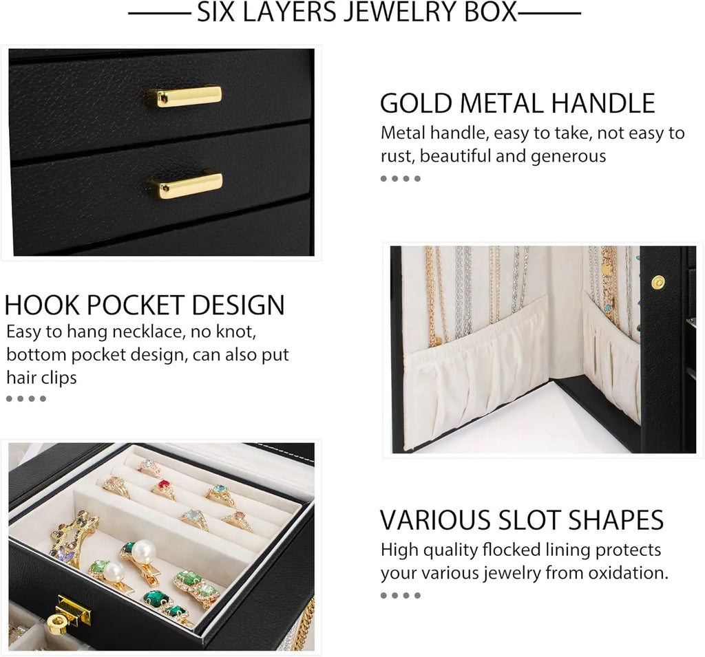 Leather Jewelry Box Organizer with Mirror for Women