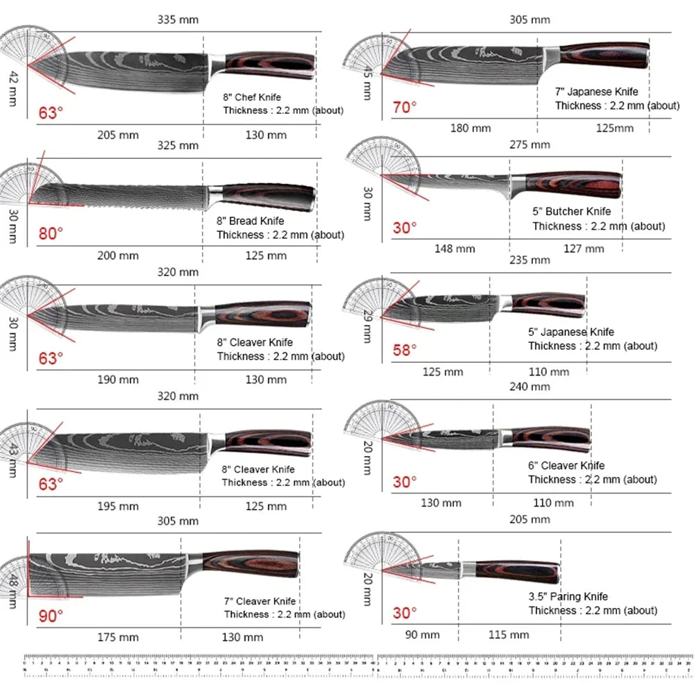 Kitchen Knife Set 7Cr17Mov Stainless Steel Chef Knife Ultra Sharp Santoku Cleaver