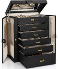 Leather Jewelry Box Organizer with Mirror for Women