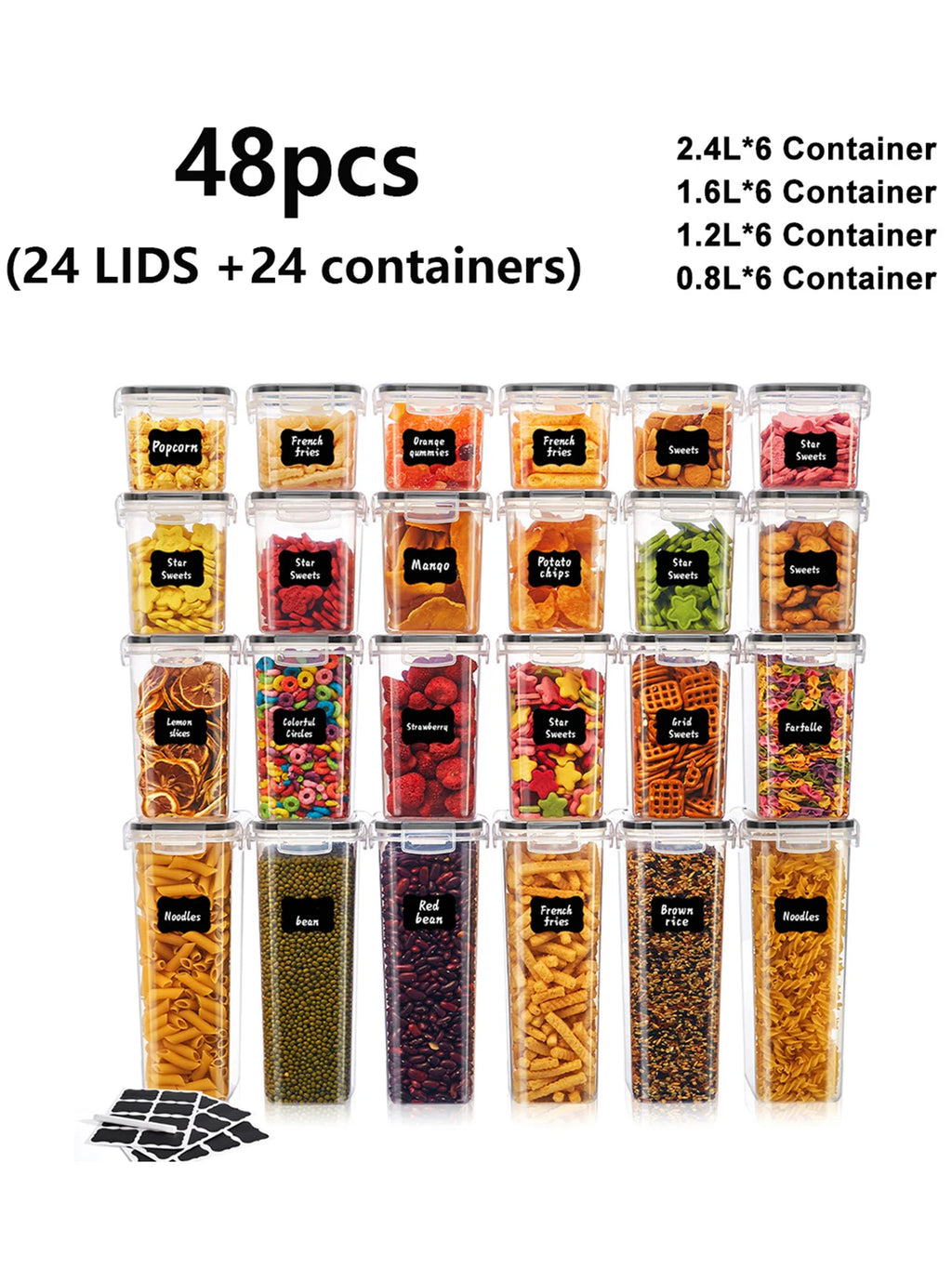 Sealed pasta boxes and storage boxes with LIDS, labels and markings