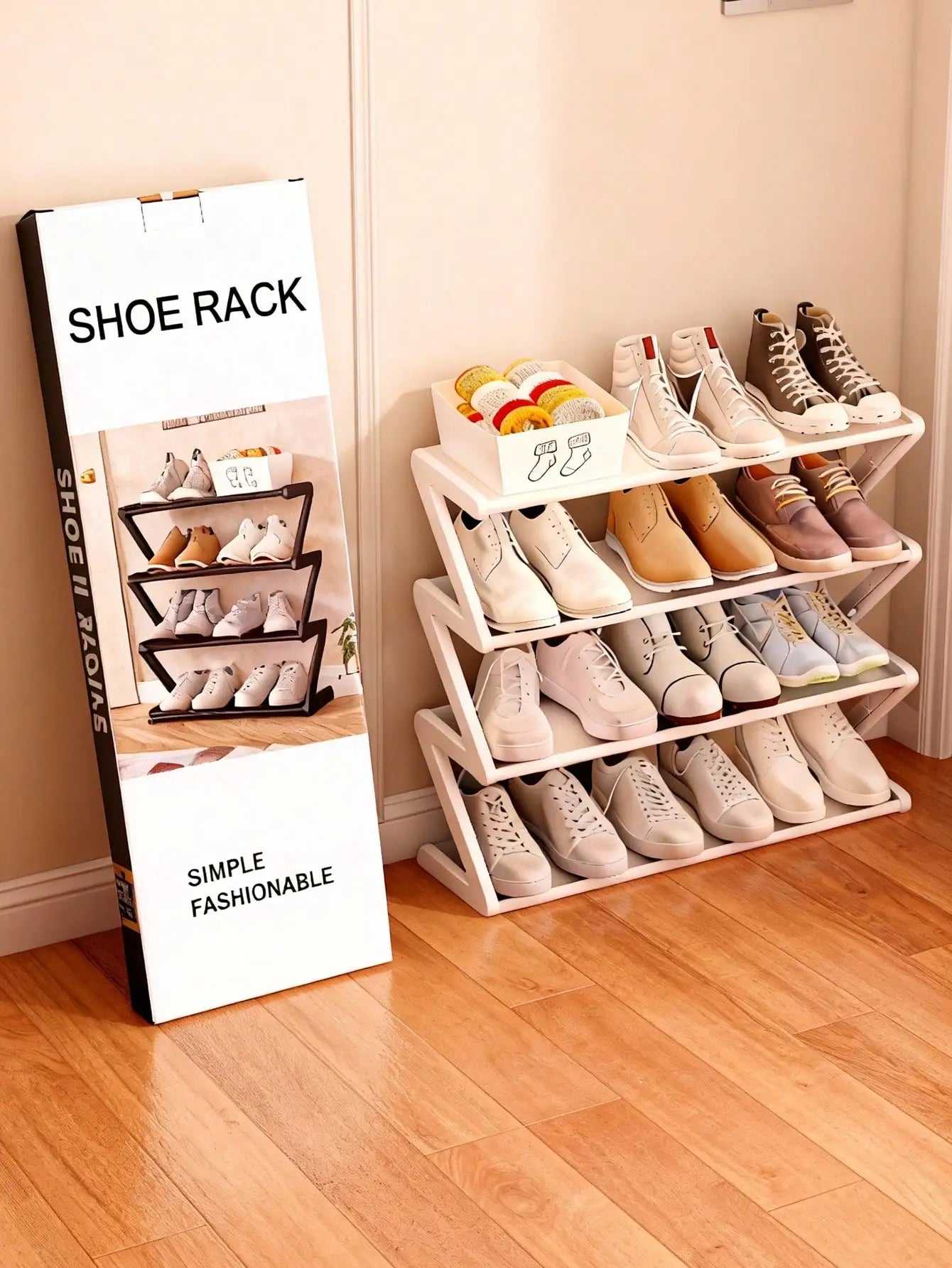 Large Z-shaped Pink Plastic Shoe Rack